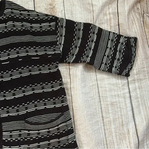 Marla Wynne Cardigan Womens Size 1X Black Beachy Nautical Stripe Open Front