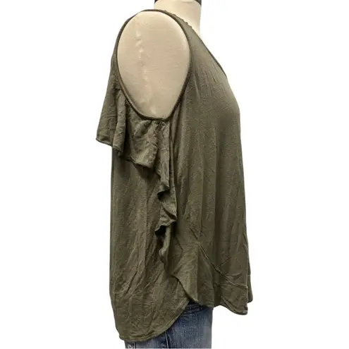 Fever Flutter Sleeve Bohemian Olive Green Tank Top Women Size Medium Minimalist