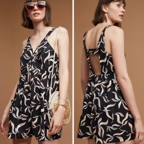 Anthropologie Hei Hei Palma Print Button Front Open Back Romper Black Size Small