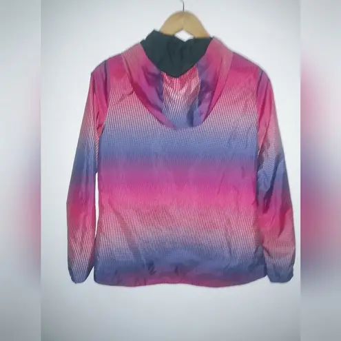 GapFit M Reversible Hoodie Front Zip Windbreaker Pink Purple Dots Running Jacket