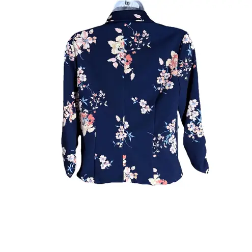 Crescent & Willough Women's Blazer Size M Navy Blue Floral One Button 3/4 Sleeve Size M