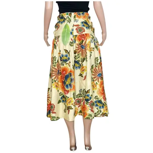 Farm Rio Delicate Garden Linen Midi Skirt, Cream, XS