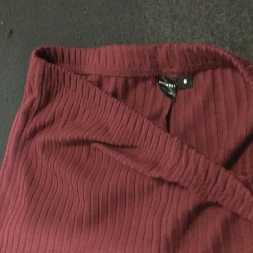 SHIMBXY Ribbed Burgundy Knit High Waisted Stretchy Leggings Pants M Red Size M