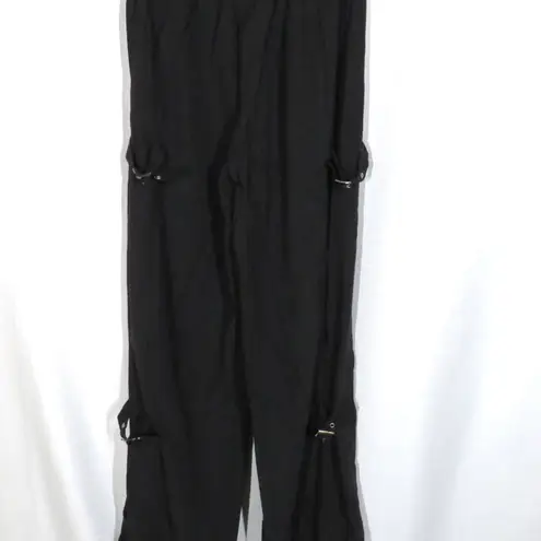Halara NWT dark gray/black side leg suede feel pant with side buckles. Size M