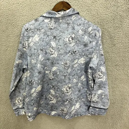 Talbots  Button Up Pajama Top‎ Womens Medium Blue Floral Long Sleeve Cotton