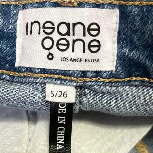 NEW Insane Gene Blue Distressed High Rise Straight Wide Leg Denim Jeans Pants 26