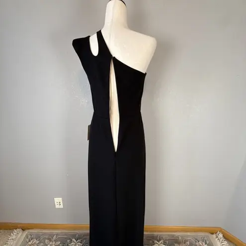 Alamour Womens Marta One Shoulder Cutout Maxi Gown Dress Size M Black Ponte Slit Size M