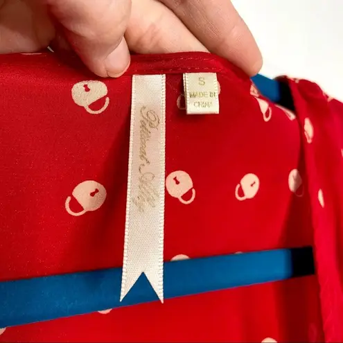 Petticoat Alley 100% Silk Cherry Red Lock Print Blouse