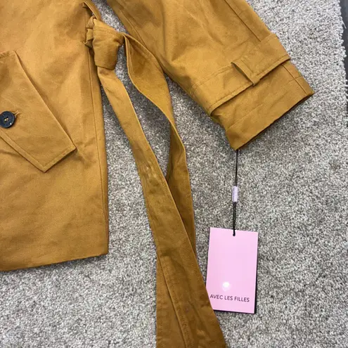 Avec Les Filles Women Small Mustard Yellow Double Breasted Trench Coat Belted