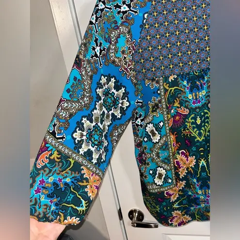 Fig & Flower / Figueroa & Flower Turquoise Boho Aztec Detailed Blouse Size Med