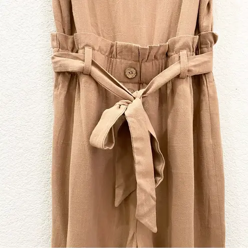 Privy Privately Privileged Tan Linen Viscose Blend Wide Leg Crop Jumpsuit Size M