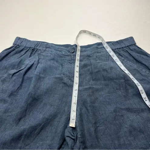 Poetry  100% Linen Cropped Pant Womens Size 18 Dark Blue Pockets Coastal Summer