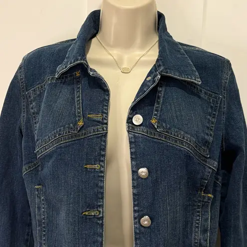 See By Chloe  Cropped Denim Jean Jacket Size 6 Rhinestone Buttons Chic Classic