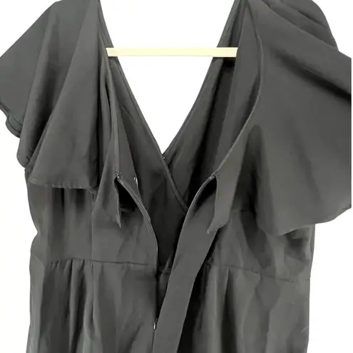 Eloquii Dress Women 24 Black Surplice V Neck Ruffled Cape Wrap Tie Waist Classic