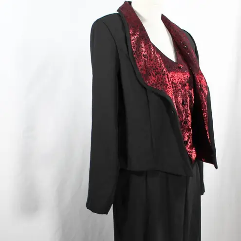 Vintage 1990s Red Black Faux Vest Jumpsuit with Blazer Leopard Animal Print Size 14