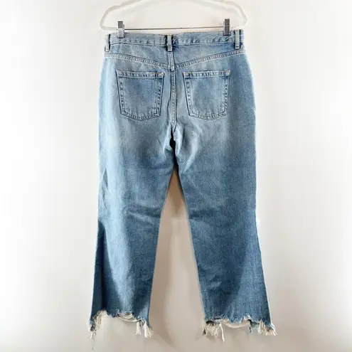 Free People  Maggie Busted Knee Distressed Raw Hem Jeans Blue 29