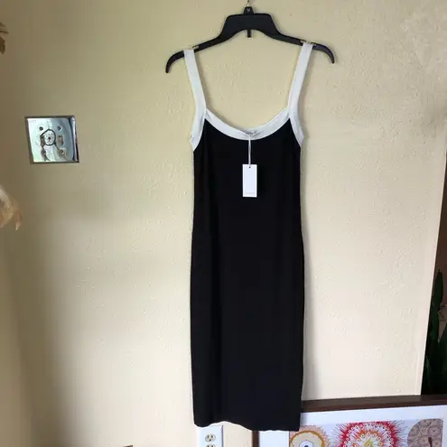 Antistar Elevated Black Ribbed Knit White Accent Midi Dress M