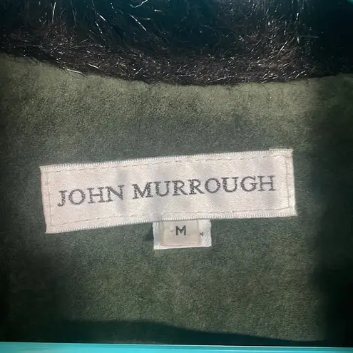 Vintage John Murrough Suede Coat Green Fur Collar Women's M 80s 90s retro Size M