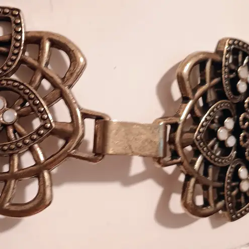 Women Gold Toned Medallion Chain Belt-White Opalescent Stones-Adjustable-Boho