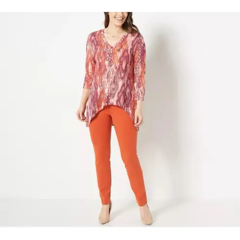 Attitudes by Renee Regular Global Illusions Casknit Tunic Womens XXSP Multicolor Orange Size undefined
