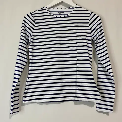 Lands'End Lands’ End Women’s Crewneck Long Sleeve Rash Guard Swim Top Blue Stripe Sz XXS