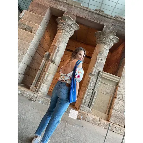 MARISSA WEBB x RTR White Floral Printed Short Sleeve Puff Sleeve Wrap Top Size M Size M