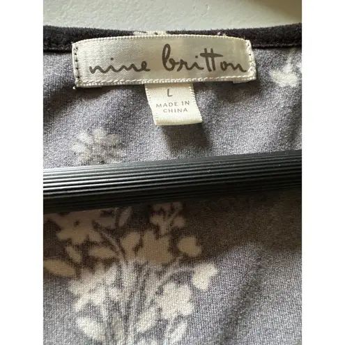 Nine Britton Black Floral A line Dress 3/4 sleeves Sz L