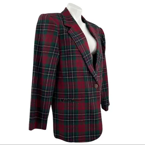 SAG HARBOR Vintage Tartan Plaid Single Breasted Wool Blazer Size 14 Christmas Red