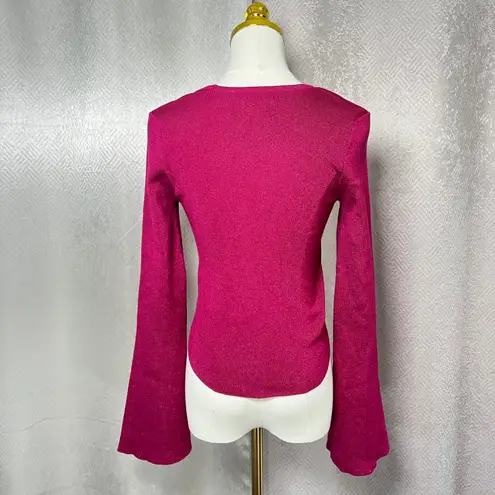 Maeve Anthropologie Sparkle Knit Square Neck Bell Sleeve Top Magenta XS Purple