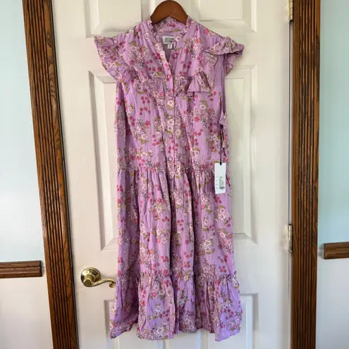 Unique Vintage Purple Floral Prairie Dress Sleeveless Ruffle XL/14