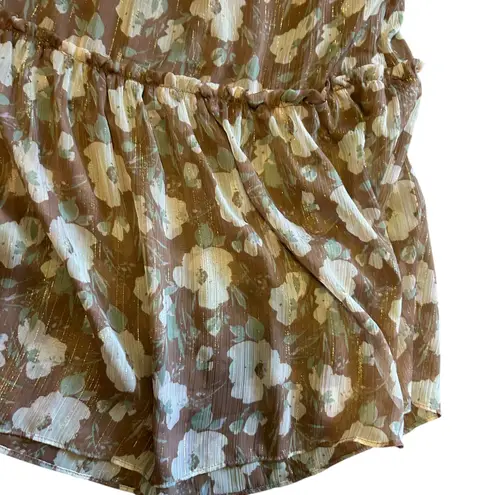 Lauren Conrad NWT Midi Peasant Skirt 4X Brown Floral Gold Streak Lined Elastic