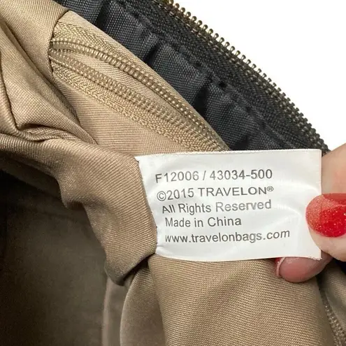 Travelon Black Quilted Nylon Large Crossbody Bag Travel Purse Brass Hardware