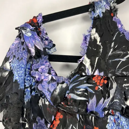 Alice + Olivia  Size 10 Nichola Black Blue Red Cold Shoulder Ruffled Floral Dress