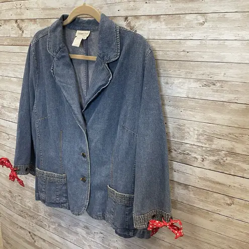 Coldwater Creek Womens XL Jacket Jean 3/4 Sleeve Button Up Ribbon Tie Med Wash - Image 4