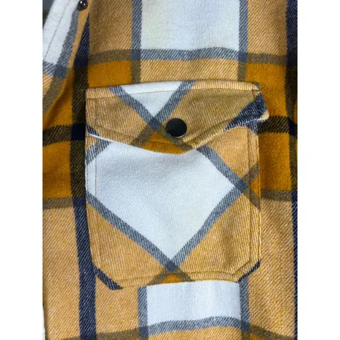 Women's HFX Oversized Plaid Flannel Shacket Jacket Mustard Yellow White Navy Gold