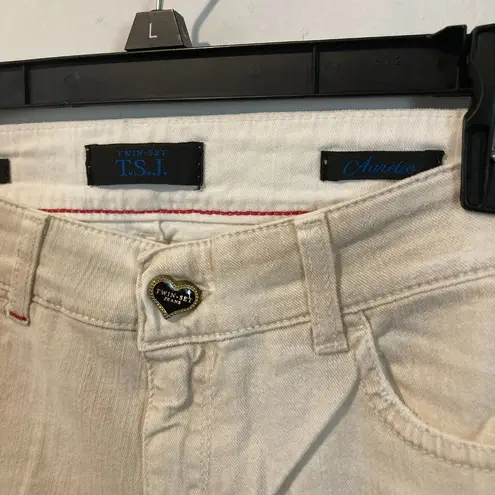 Twin Set women's size 27 dirt distressed stretch AURELIE skinny ankle crop jeans