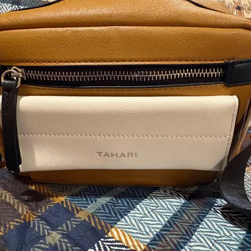 Tahari Tan and White Camera Bag