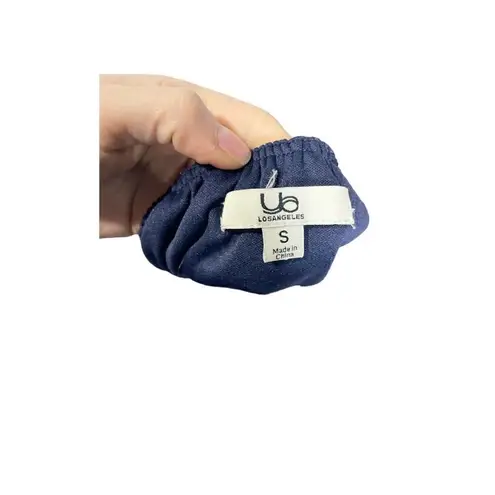 YA Los Angeles Navy Blue Pink Geometric Ruffle Halter Sundress Size S Chiffon