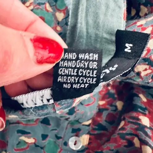 Little Journeys Chicago Womesn Artsy Tunic Top Button Front Medium Lightweight Green