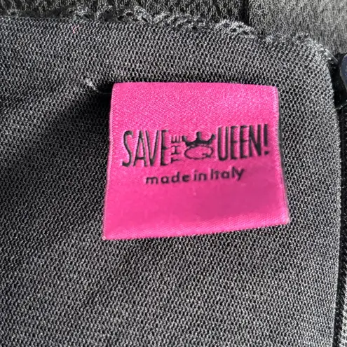 Save The Queen Italia Black Gray Tweed Colorblock Sheath Dress XL Square Neck Size M