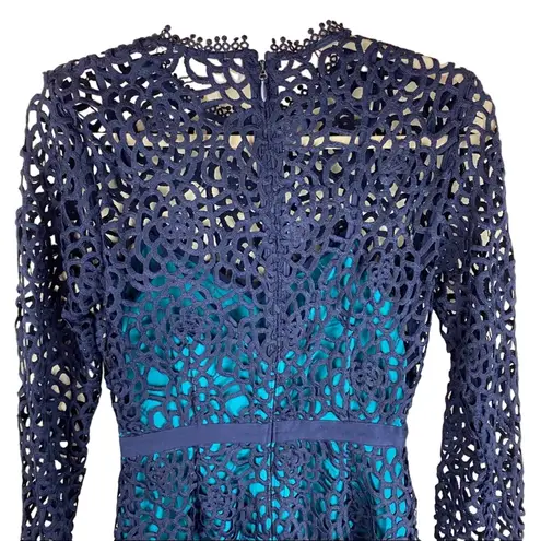 TALULAH La Mason Roseate Long Sleeve Cocktail Dress Teal Navy Blue Overlay Small