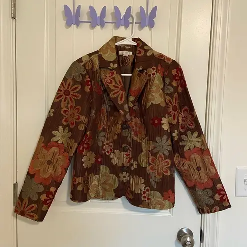NWOT | Erin London women’s autumn Jacquard chenille floral embroidered jacket Brown