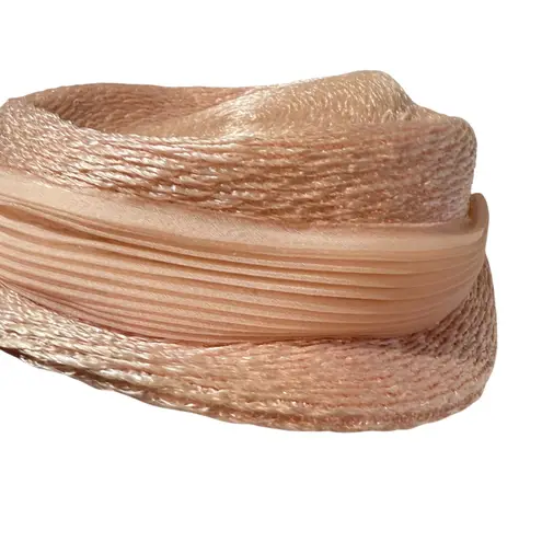 Christine Original New York Straw Cloche Hat Pink Ribbon Accent