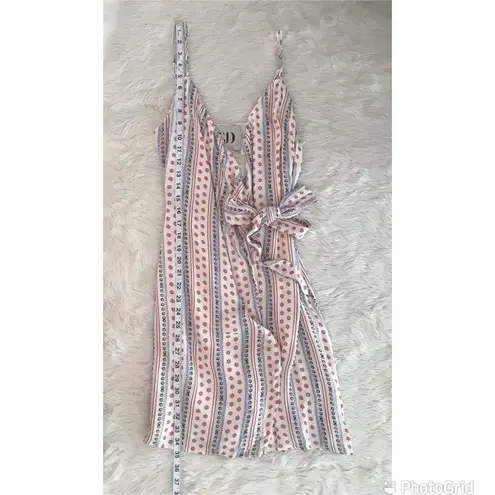 The Jetset Diaries Mini Wrap Dress Floral Print Spaghetti Strap Cream Medium New