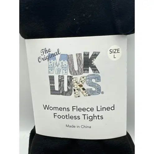 NEW The Original MUK LUKS Fleece Lined Footless Tights Black Women's Large