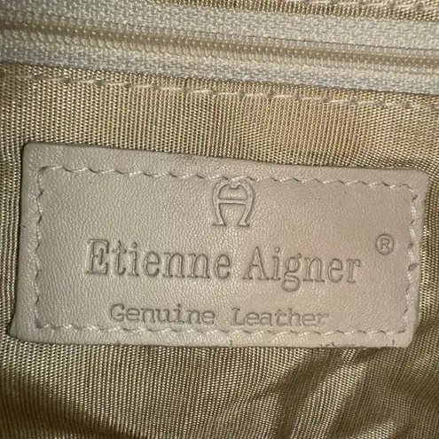 Etienne Aigner Double Handle Shoulder Strap Handbag Purse Satchel Ivory Leather