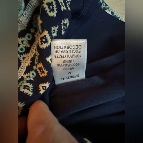 THML Mini Dress Medium Sleeveless Geometric Print Embroidered Neck & Hem Lined