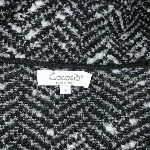 Cocogio Cardigan Sweater Jacket Womens Size L Black Gray Wool Open Front Italy Size L