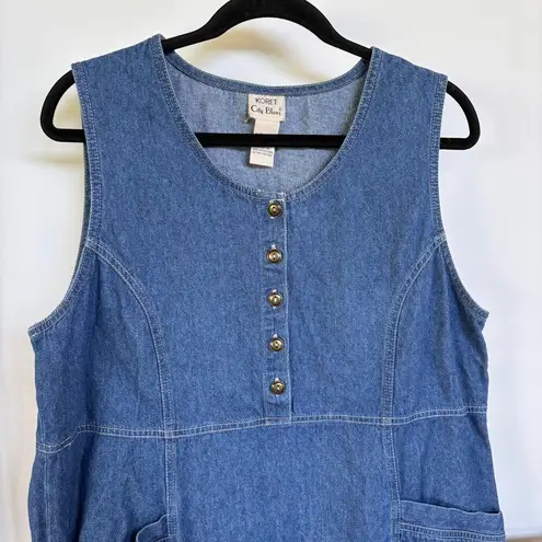 Vtg 90s Denim Maxi Dress Modest Sleeveless Jean Tradwife Western Classic Large Blue