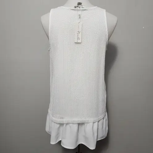 Simply Noelle White Fishnet Ruffle Hem Sleeveless Blouse Size S/M (8-10)